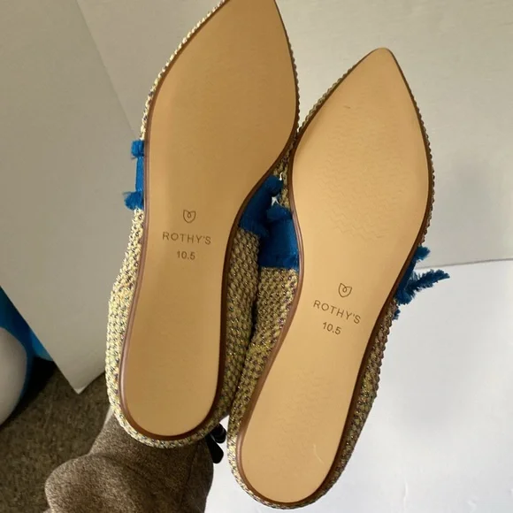 Rothy’s Women Size 10.5 Tweed Sparkle Pointed Flats with Blue Ties - Picture 3 of 6